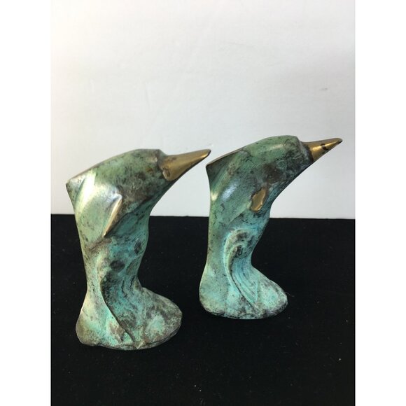 Vintage Solid Bronze Dolphins Figurines Sculptures Statue Home Decor - Set of 2 - Picture 10 of 16